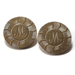 Vintage KARU ARKE Monogram Initial "M" Silver Tone Clip On Earrings
